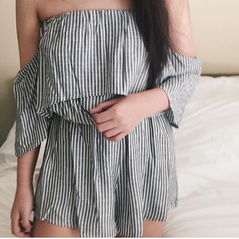 Off-The-Shoulder Striped Romper